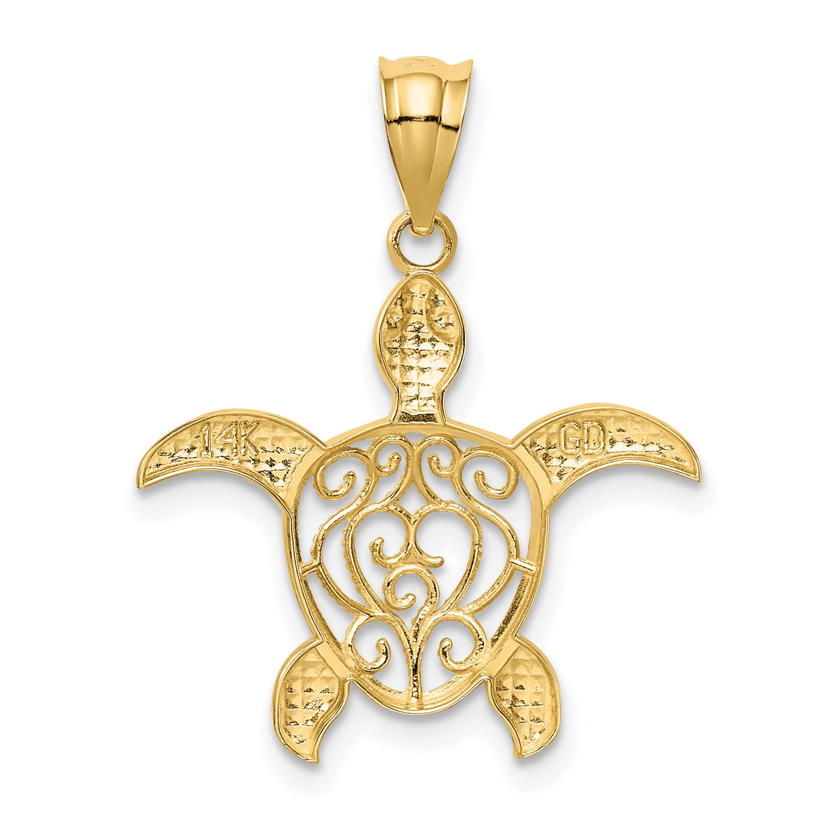 14k Polished Filigree Sea Turtle Pendant-K6038