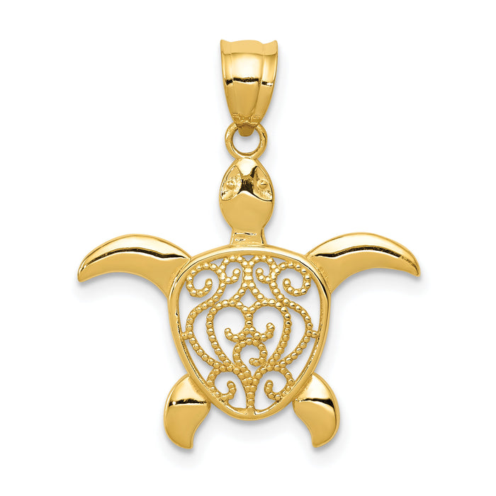 14k Polished Filigree Sea Turtle Pendant-K6038