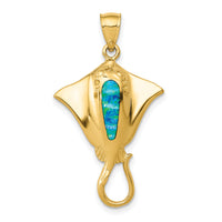 14k Polished Created Blue Opal Stingray Pendant-K6043