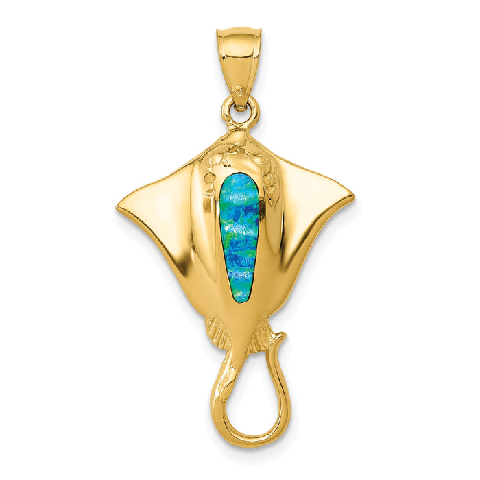 14k Polished Created Blue Opal Stingray Pendant-K6043