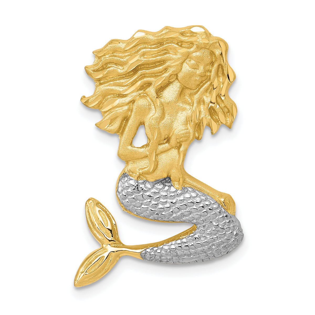 14k w/White Rhodium Satin D/C Mermaid Chain Slide-K6045