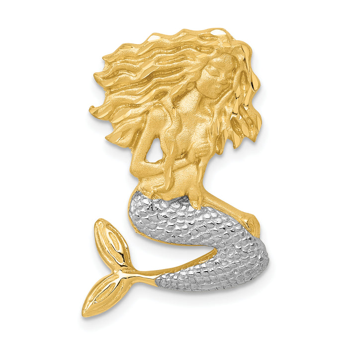 14k w/White Rhodium Satin D/C Mermaid Chain Slide-K6045