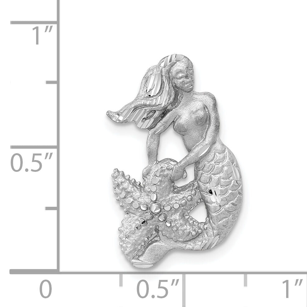 14K White Gold Satin and Diamond-Cut Mermaid Slide-K6047