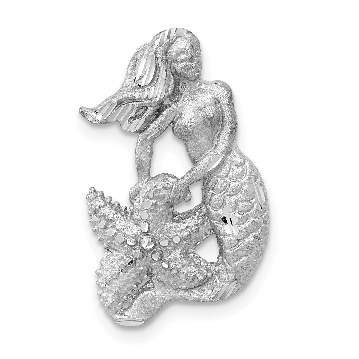 14K White Gold Satin and Diamond-Cut Mermaid Slide-K6047