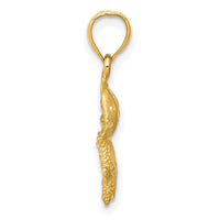 14k Satin Diamond-cut Fish, Starfish and Sand Dollar Pendant-K6054