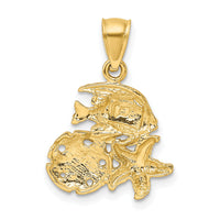 14k Satin Diamond-cut Fish, Starfish and Sand Dollar Pendant-K6054