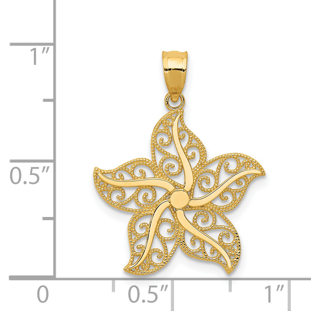 14k Polished Filigree Starfish Pendant-K6057