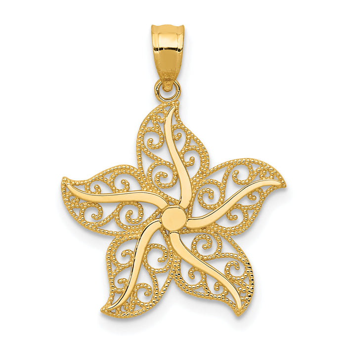 14k Polished Filigree Starfish Pendant-K6057