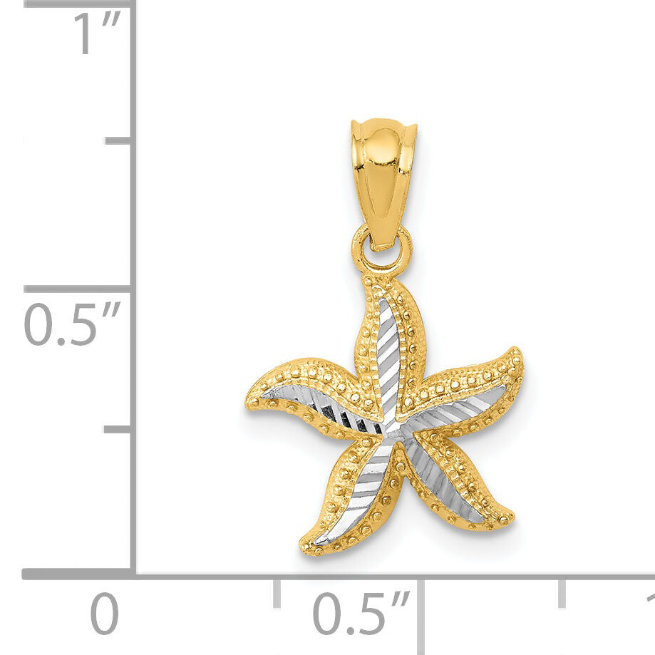 14k with White Rhodium Diamond-cut Starfish Pendant-K6060