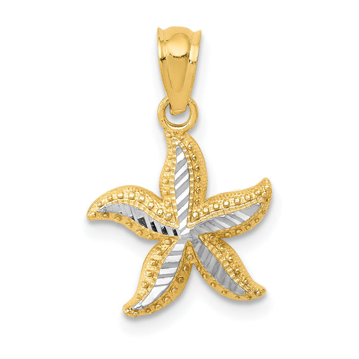 14k with White Rhodium Diamond-cut Starfish Pendant-K6060