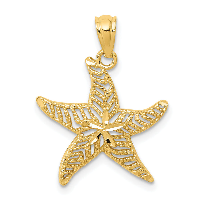 14k Diamond-cut Polished Filigree Starfish Pendant-K6062
