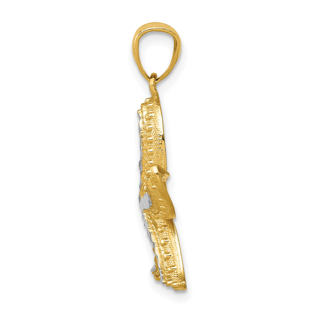 14k with White Rhodium Diamond-cut Starfish Pendant-K6065