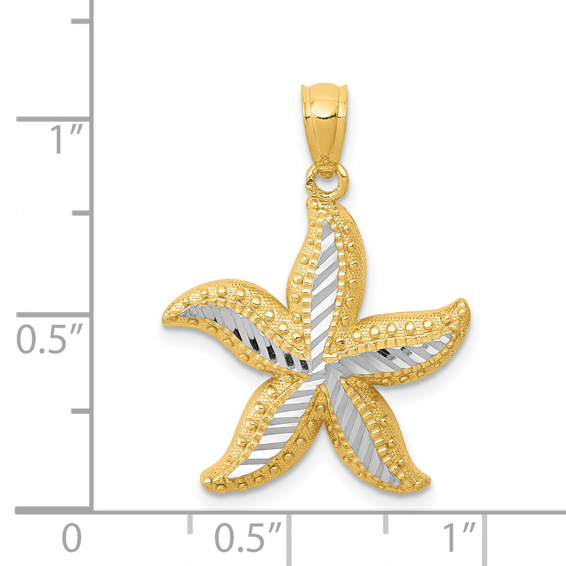 14k with White Rhodium Diamond-cut Starfish Pendant-K6065