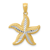 14k with White Rhodium Diamond-cut Starfish Pendant-K6065