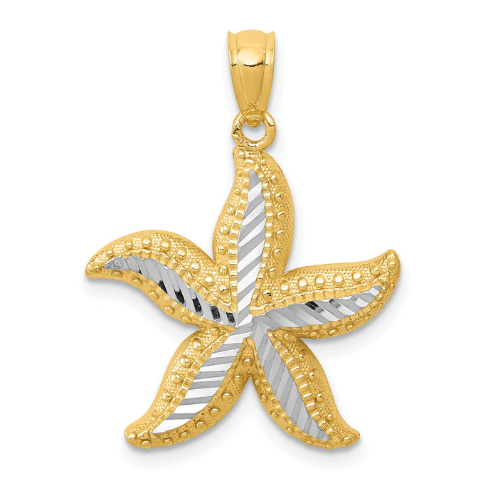 14k with White Rhodium Diamond-cut Starfish Pendant-K6065