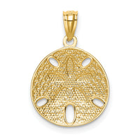 14k w/Rhodium Diamond-cut Polished Sand Dollar Pendant-K6072