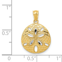 14k w/Rhodium Diamond-cut Polished Sand Dollar Pendant-K6072