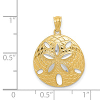 14k with White Rhodium Diamond-cut Polished Sand Dollar Pendant-K6076