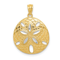 14k with White Rhodium Diamond-cut Polished Sand Dollar Pendant-K6076