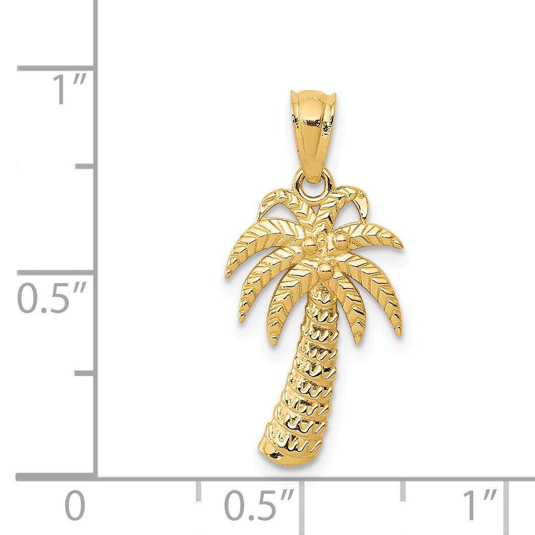 14k Textured Polished Palm Tree Pendant-K6077