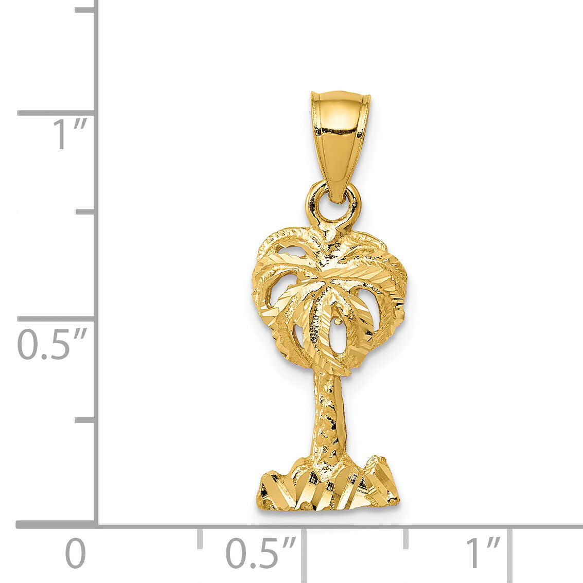 14k Polished Diamond-cut Palm Tree Pendant-K6078