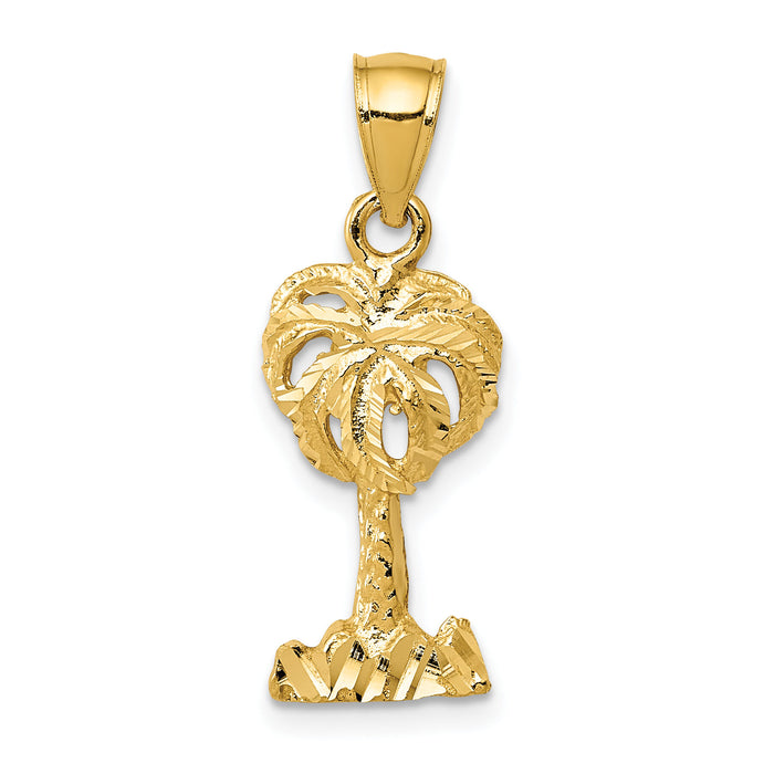 14k Polished Diamond-cut Palm Tree Pendant-K6078