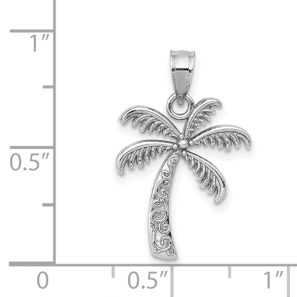 14k White Gold Polished Palm Tree Pendant-K6079