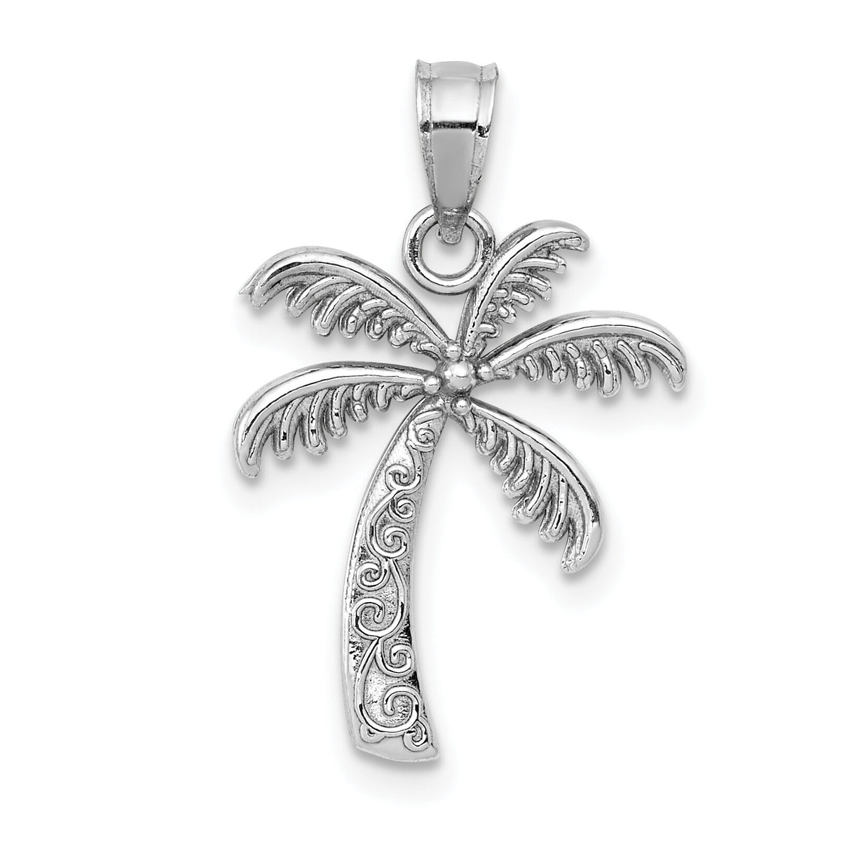 14k White Gold Polished Palm Tree Pendant-K6079
