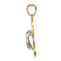 14K Yellow and Rose Gold w/Rhodium Sandal Pendant-K6088