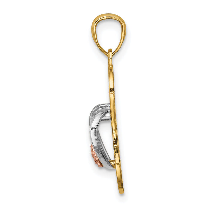 14K Yellow and Rose Gold w/Rhodium Sandal Pendant-K6088