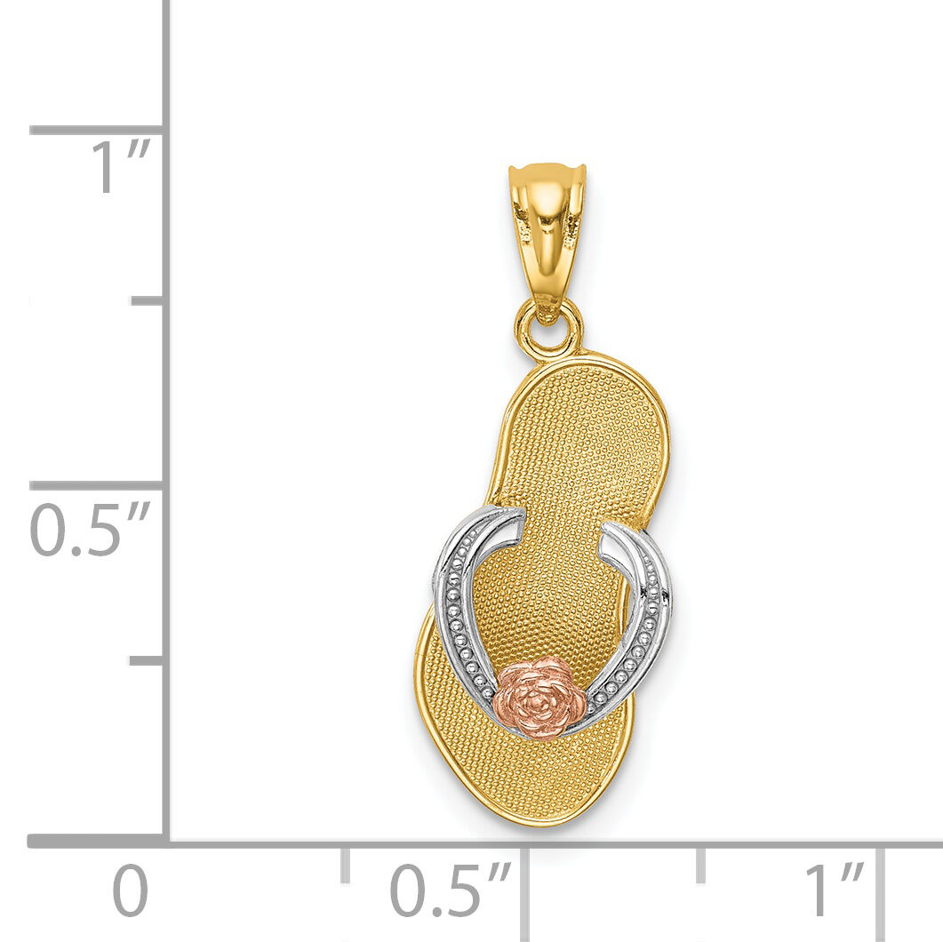 14K Yellow and Rose Gold w/Rhodium Sandal Pendant-K6088