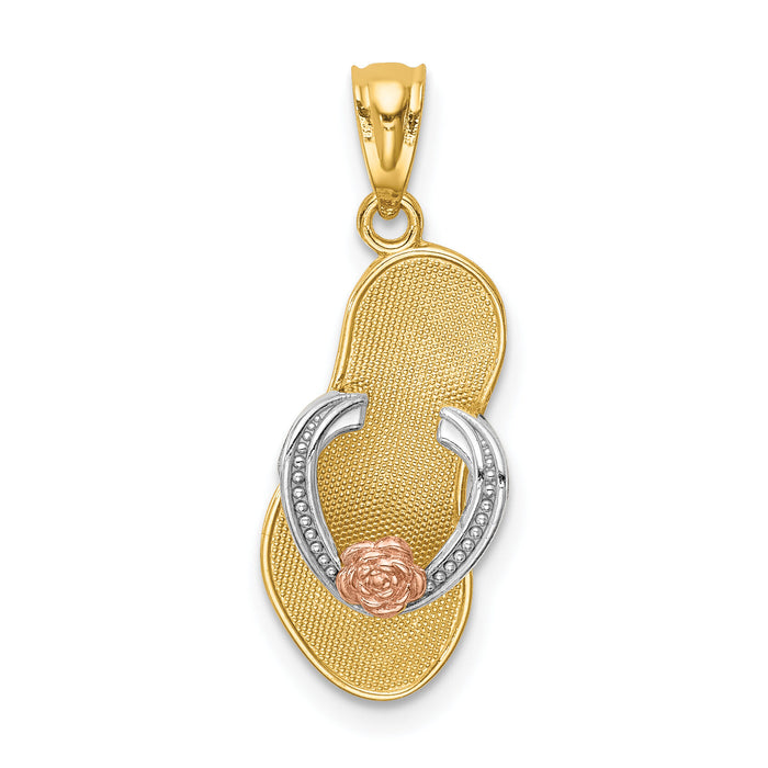 14K Yellow and Rose Gold w/Rhodium Sandal Pendant-K6088