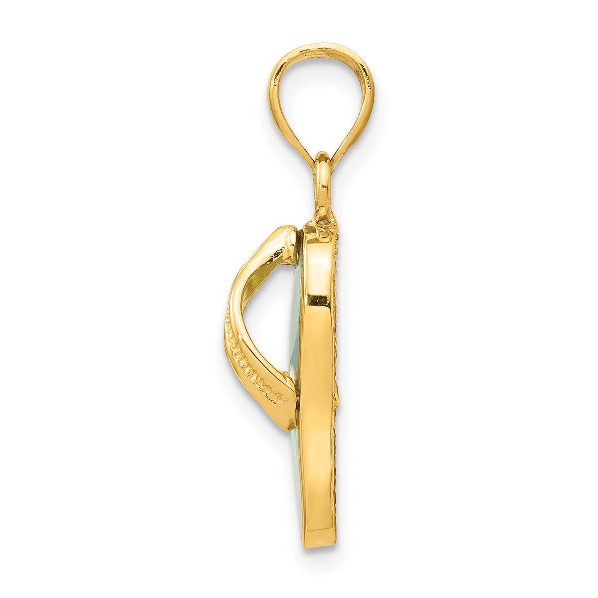14k Polished 3D w/Created White Opal Flip Flop Pendant-K6089