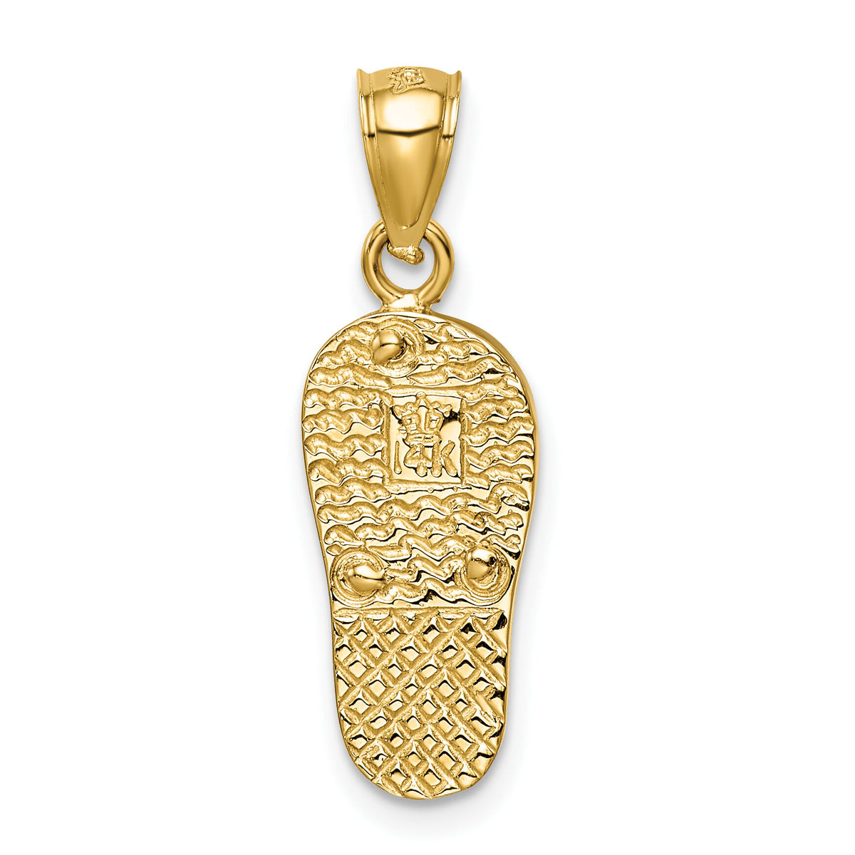 14k Polished 3D w/Created White Opal Flip Flop Pendant-K6089