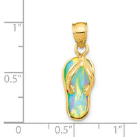 14k Polished 3D w/Created White Opal Flip Flop Pendant-K6089