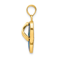 14k Polished 3D w/Created Blue Opal Flip Flop Pendant-K6090