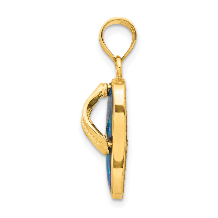 14k Polished 3D w/Created Blue Opal Flip Flop Pendant-K6090