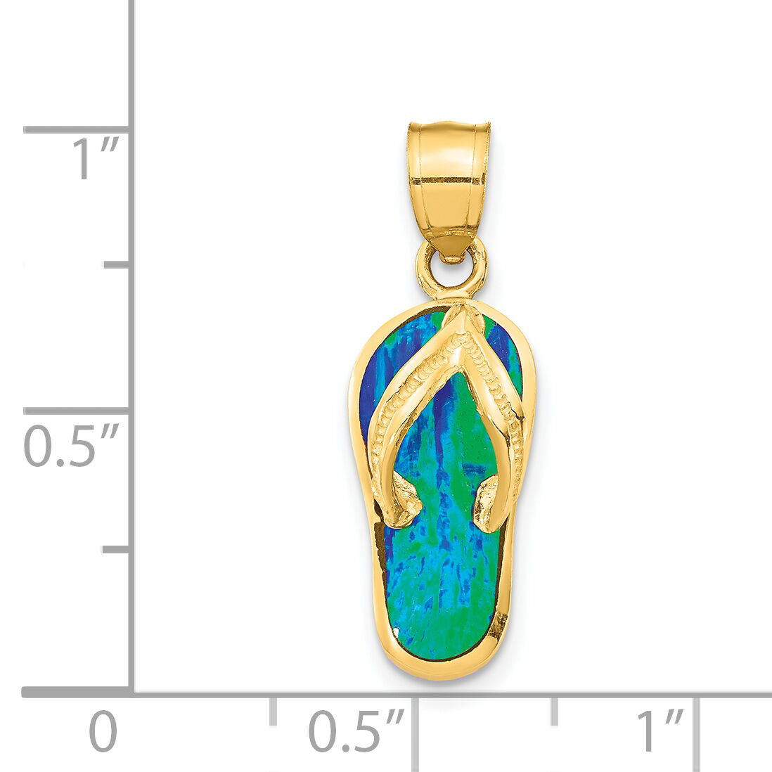 14k Polished 3D w/Created Blue Opal Flip Flop Pendant-K6090