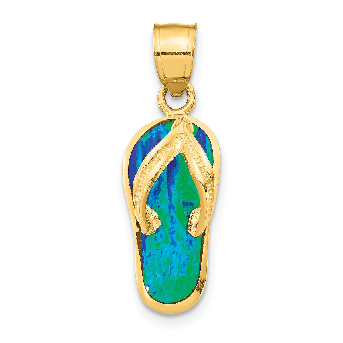 14k Polished 3D w/Created Blue Opal Flip Flop Pendant-K6090