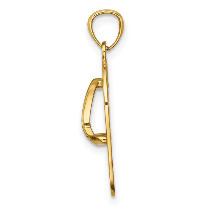14k w/Rhodium Polished Floral Flip Flop Pendant-K6091