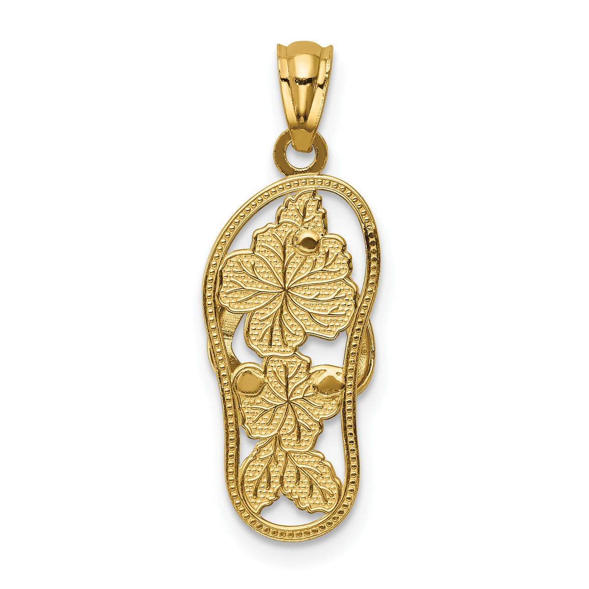 14k w/Rhodium Polished Floral Flip Flop Pendant-K6091