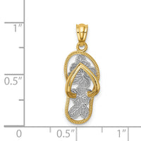 14k w/Rhodium Polished Floral Flip Flop Pendant-K6091