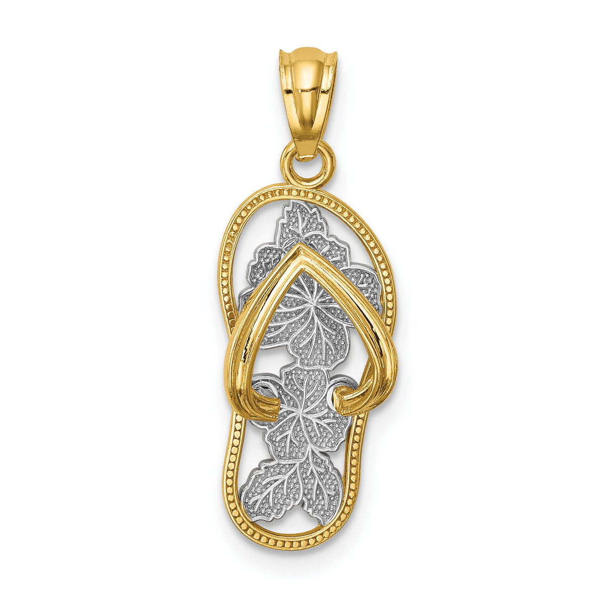 14k w/Rhodium Polished Floral Flip Flop Pendant-K6091