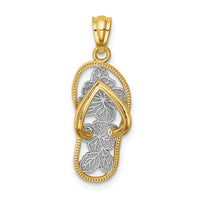 14k w/Rhodium Polished Floral Flip Flop Pendant-K6091