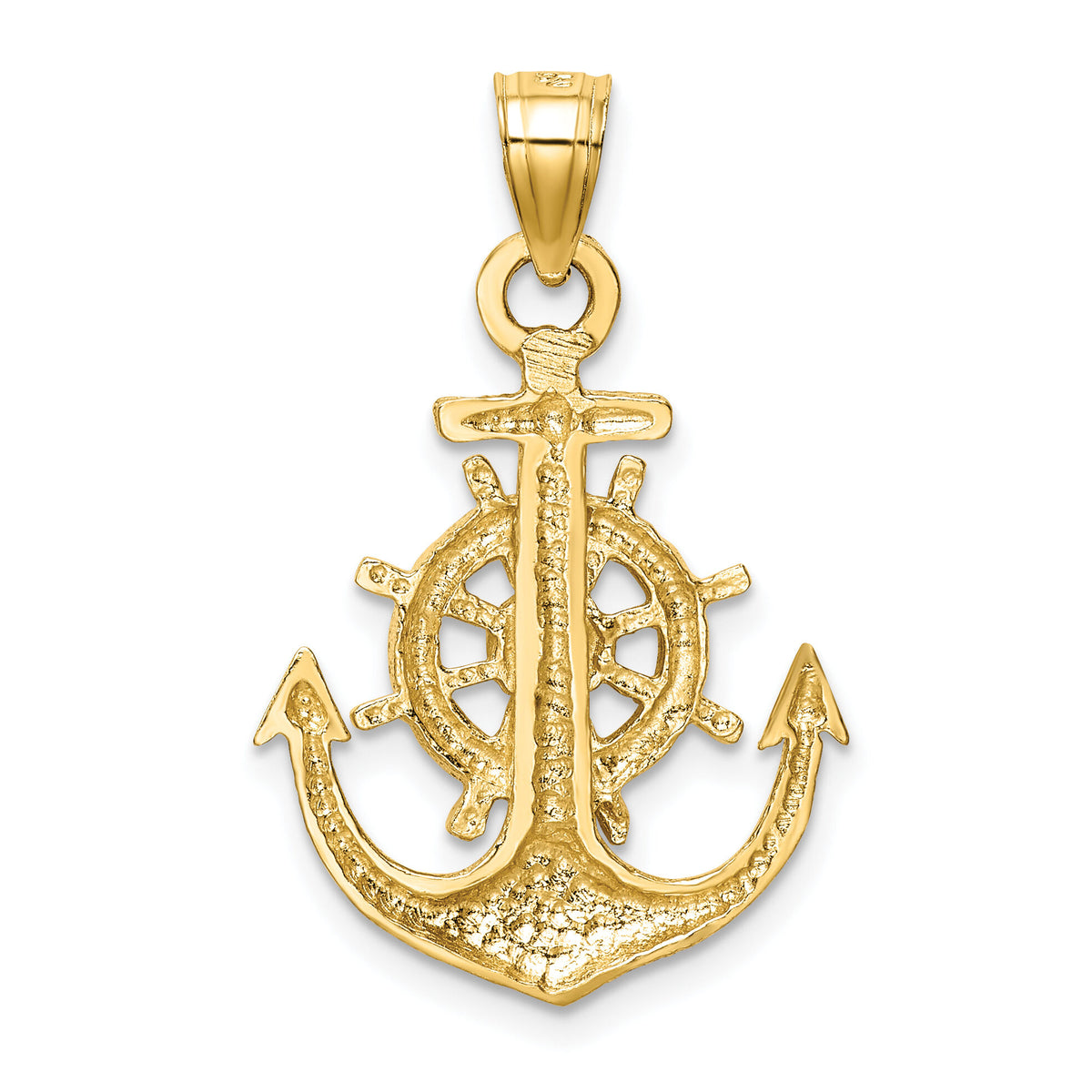 14k Satin Diamond-cut Anchor Pendant-K6092