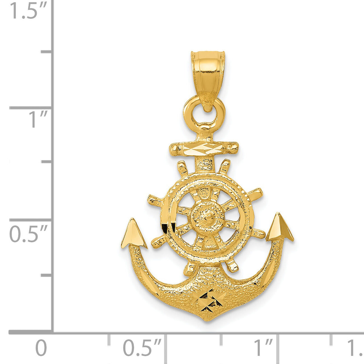 14k Satin Diamond-cut Anchor Pendant-K6092