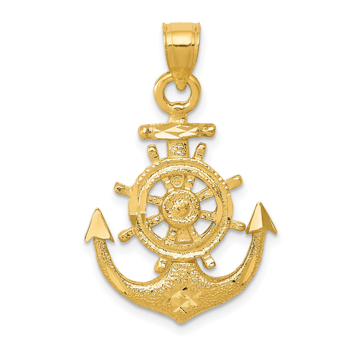 14k Satin Diamond-cut Anchor Pendant-K6092