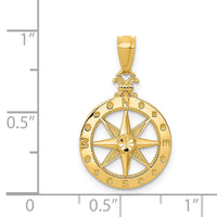 14k Diamond-cut Polished Compass Pendant-K6095