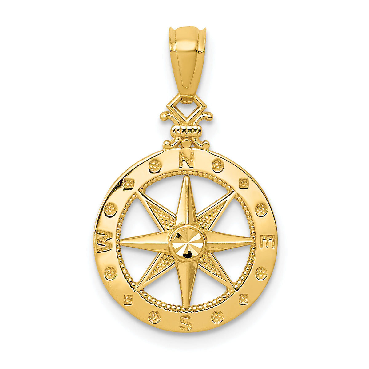 14k Diamond-cut Polished Compass Pendant-K6095