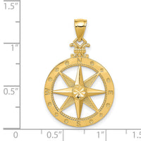14k Diamond-cut Polished Compass Pendant-K6096
